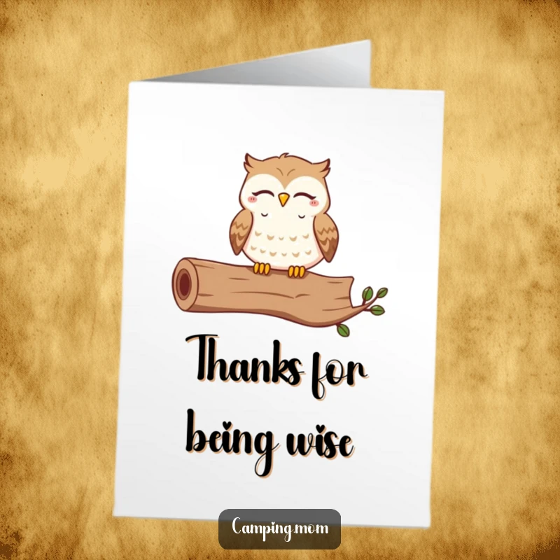 Funny Free Printable Thank You Card with a contented owl hooting joyfully on a log, expressing sincere thanks.