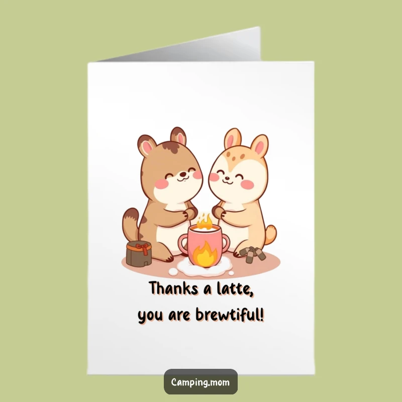 Free Printable Thank You Card: Giggling Cocoa Animal, Cozy Stove Thanks, Downloadable Gift