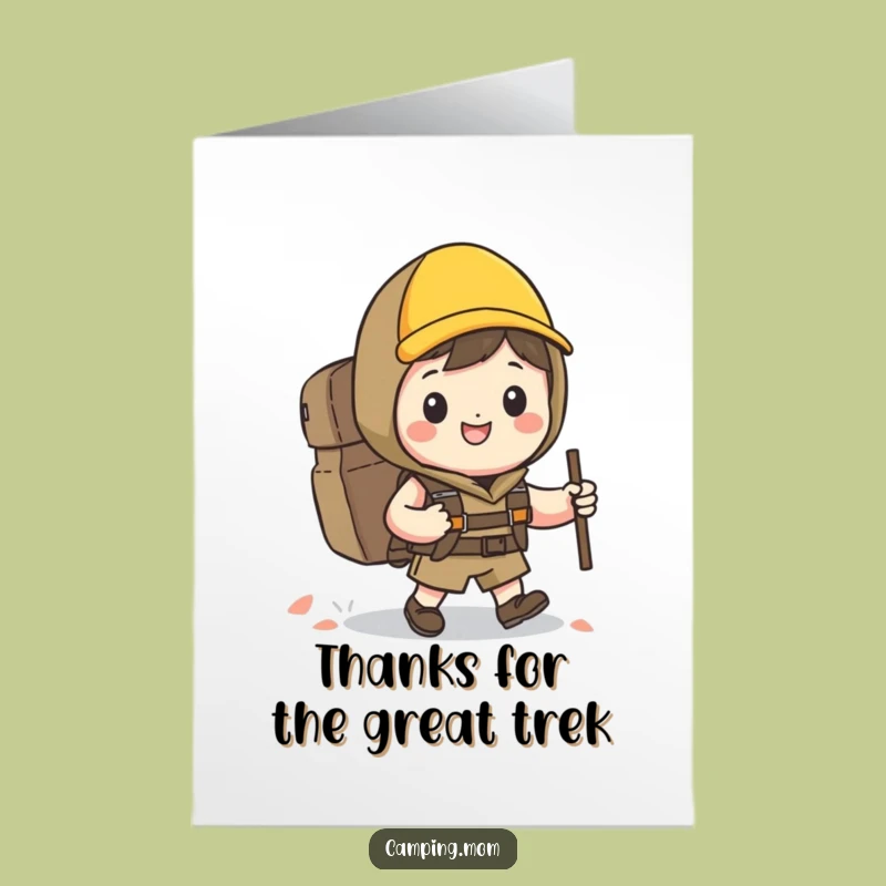 Free Printable Thank You: Grateful Kawaii Hiker, Humorous Appreciation, Downloadable Card Gift