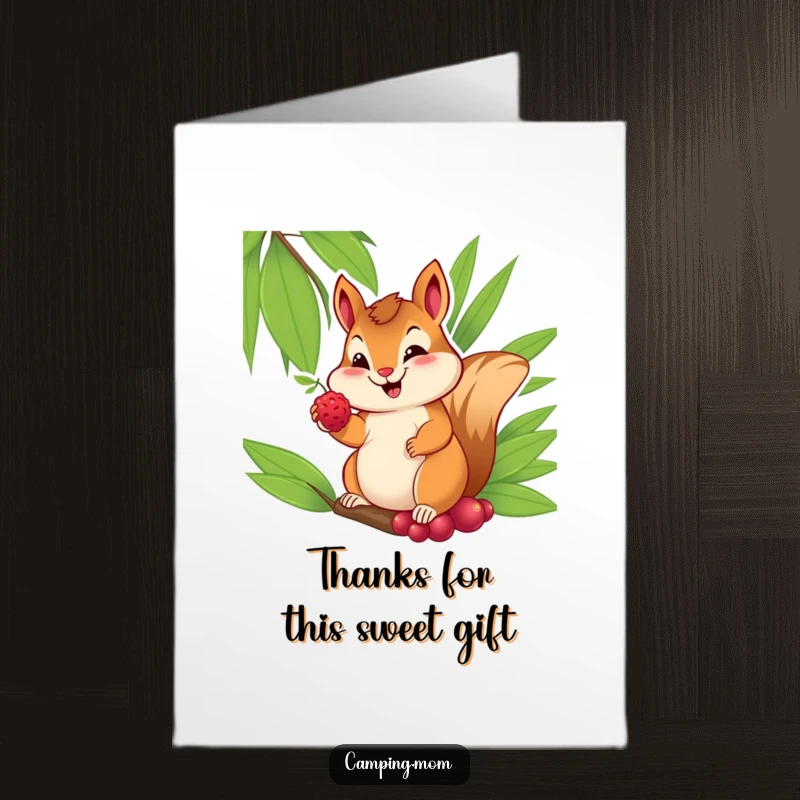 Funny Free Printable Thank You Card featuring a cheerful chipmunk offering a berry with a sweet smile, conveying heartfelt thanks.