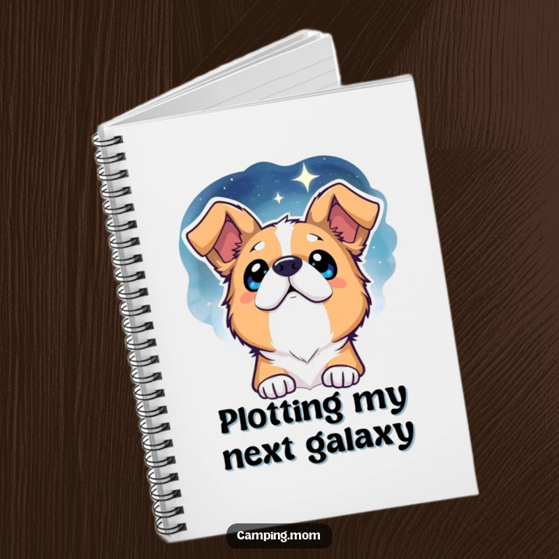 Funny Dog Notebook: A notebook cover featuring a dog with sparkling eyes looking up at an awe-inspiring starry night sky.