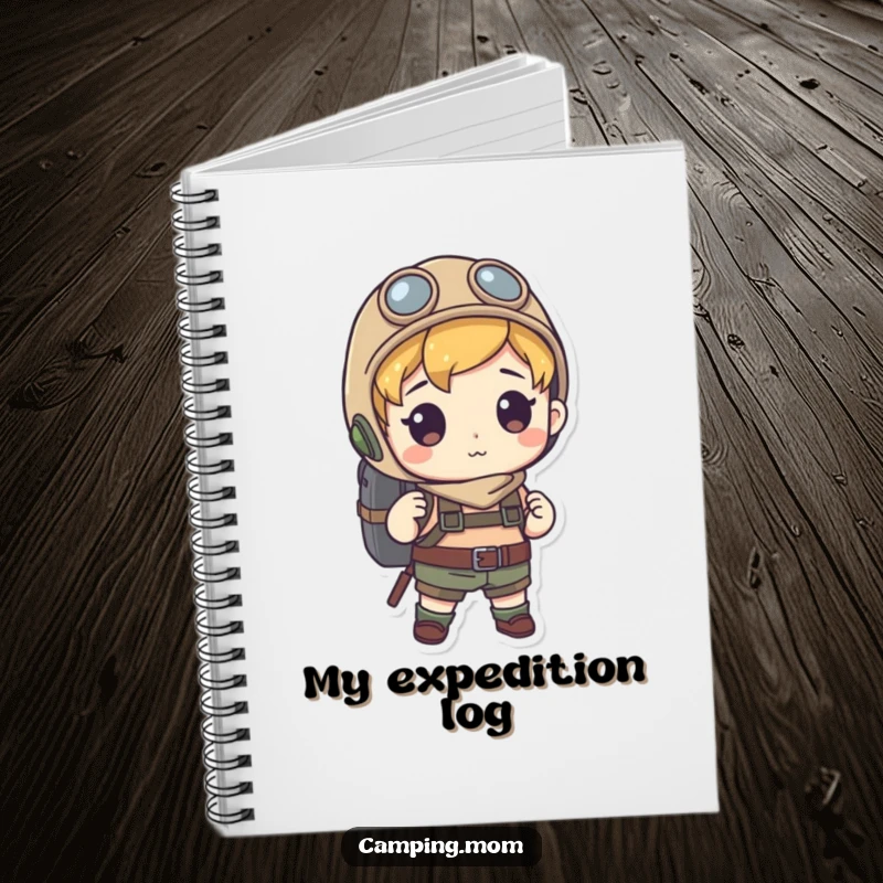 Funny notebook cover with an explorer character and backpack, perfect for journaling adventures with a humorous and inspiring touch. Ideal funny gift.
