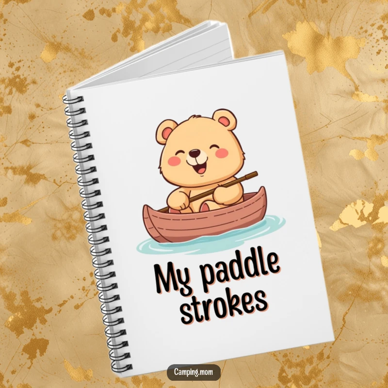 Funny notebook with a cheerful mama bear giggling in a canoe, perfect for journaling water adventures.