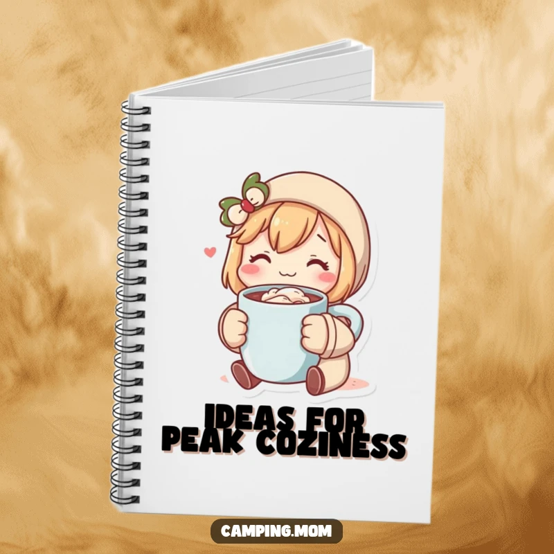 Funny notebook cover with a character enjoying hot cocoa, perfect for capturing notes and ideas with a humorous and cozy feel. Ideal funny gift.