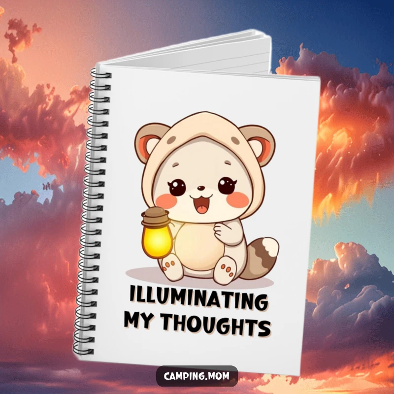 Funny camping mom animal holding a lantern full of glow, ideal for journaling bright and humorous thoughts.