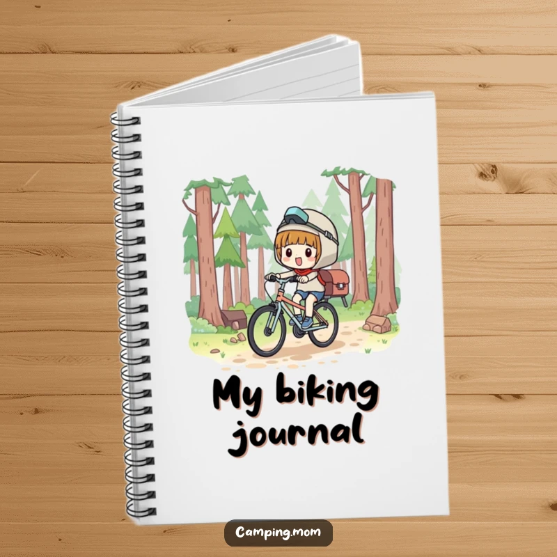 Funny Notebook: Kawaii camping character bicycling with pure glee, ready to capture thoughts.