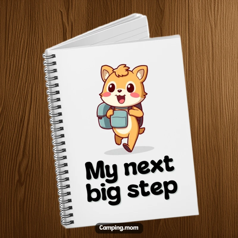 Funny animal notebook with an excited character carrying a backpack, walking eagerly, great for planning adventures.