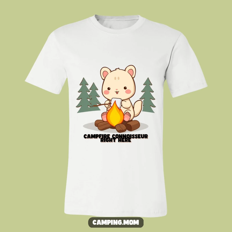 Funny Camping Animal T-Shirt: Happy Marshmallow Roasting Over Campfire Tee