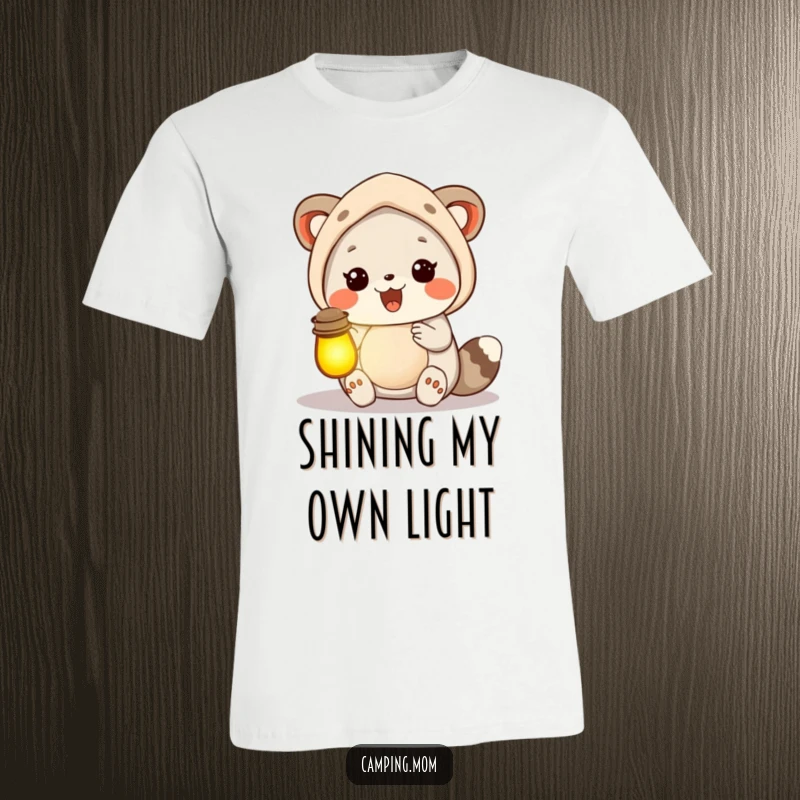 Funny camping mom animal holding a glowing lantern, radiating happiness and adventure on an outdoor path.