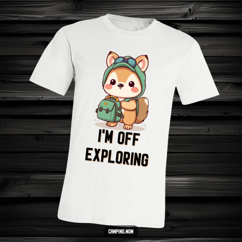 Funny t-shirt showcasing a kawaii camping animal holding a small backpack, poised for a grand and exciting outdoor adventure.