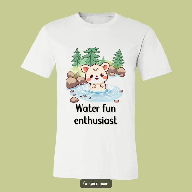Funny Kawaii Camping T-Shirt: Joyful Stream Splash - Playful Outdoor Gift