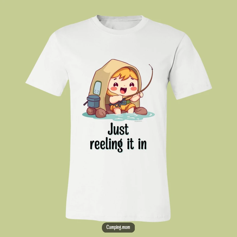 Funny Kawaii Camper T-Shirt: Excited Fisherman Design, Ideal Outdoor Humor Gift
