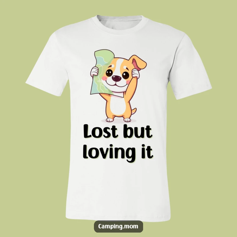 Funny Confused Map Dog T-Shirt - Lost Explorer Tee