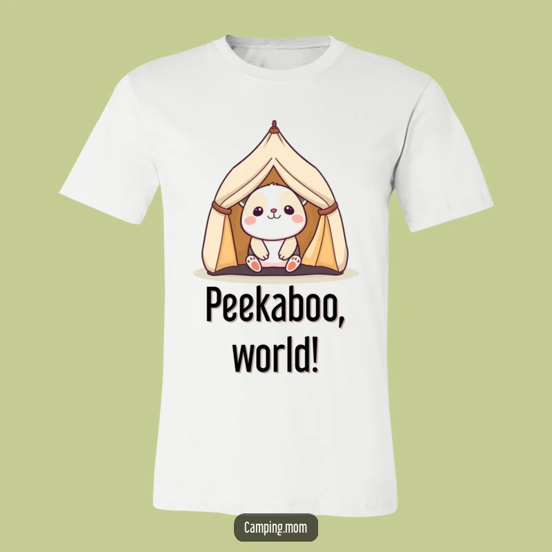 Funny Kawaii Camping Animal T-Shirt: Cheerful Tent Peek - A Hilarious Gift Idea
