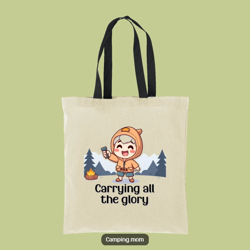 Funny Dramatic Camping Tote Bag: Happy Character With Flashlight, A Practical Funny Gift.