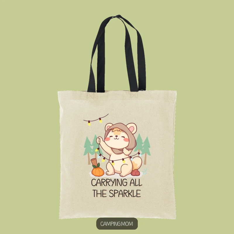 Funny Camping Mom Tote Bag, Fairy Lights Fun, Perfect Gift for Her