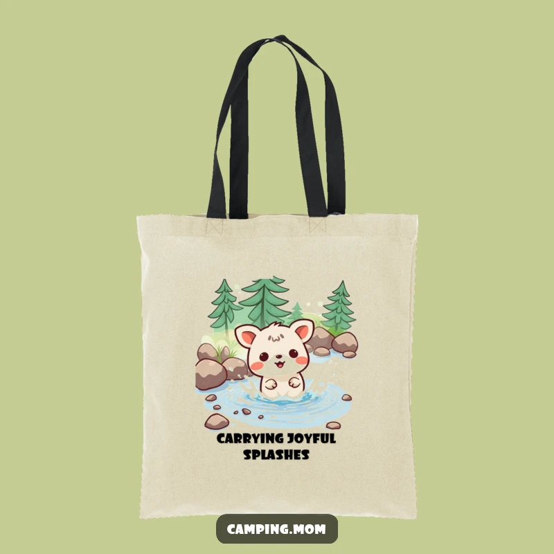 Funny Kawaii Camping Tote Bag: Joyful Stream Splash - Carry Your Fun