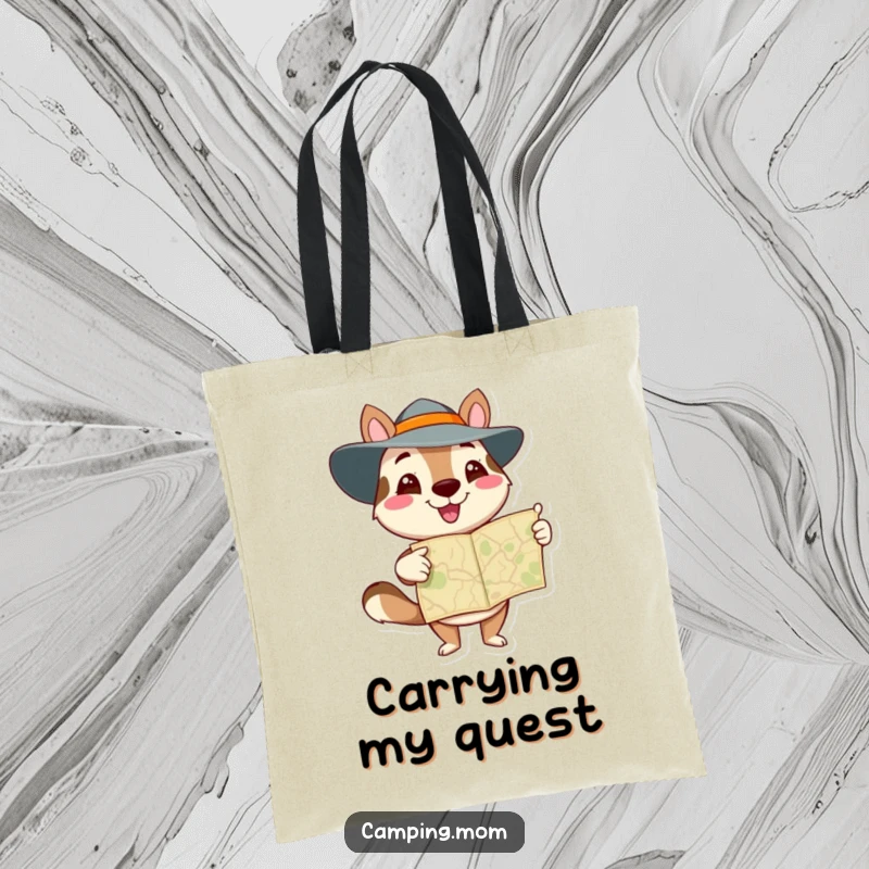 Funny animal character pointing at a map with excitement, on a sturdy tote bag, perfect for daily adventures.