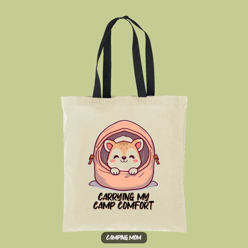 Funny Cheerful Animal Tote Bag: Sleeping Bag Grin & Camp Essentials!