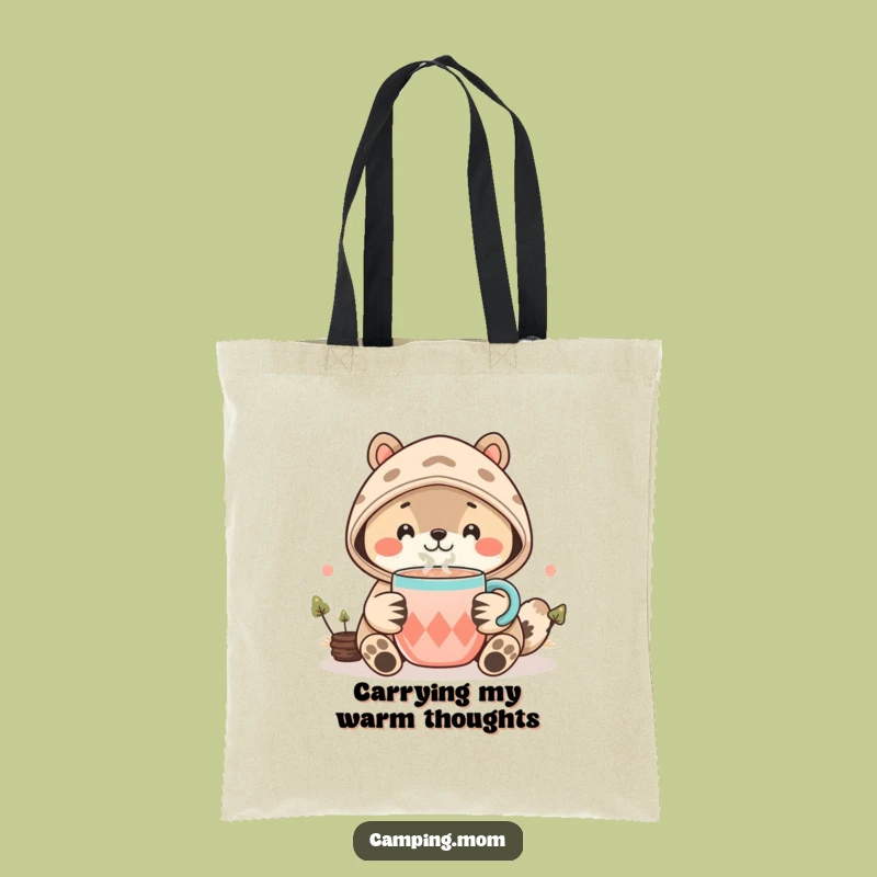 Funny Kawaii Camping Animal Tote Bag - Cozy Smile Cocoa Shopper Gift