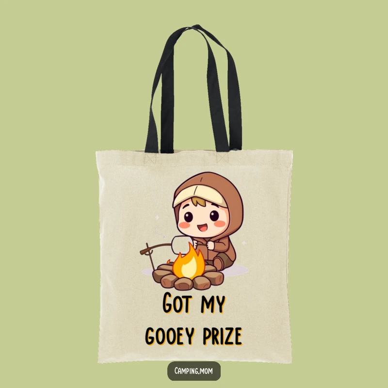 Funny Campfire Marshmallow Tote Bag: Smiling Character Roasting Treat, A Fun Funny Gift.